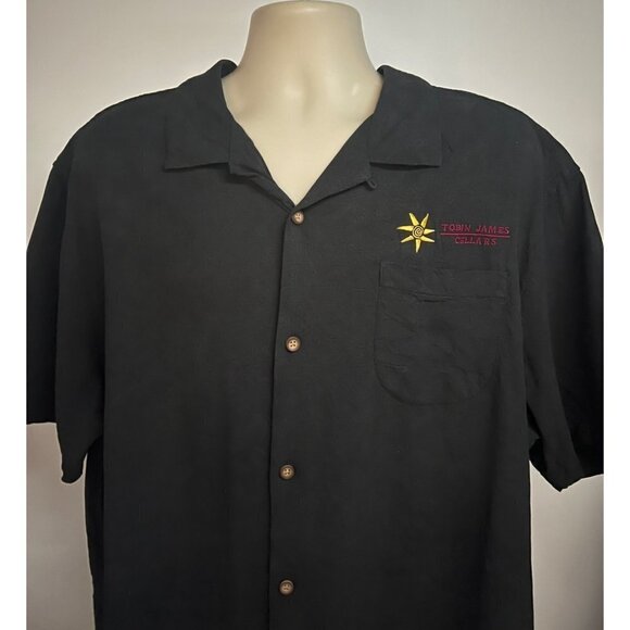 Tommy Bahama Vintage Black Silk Hawaiian Button Up Shirt 2XL Pocket Embroidered - Picture 4 of 7
